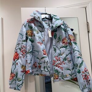 Anthropologie Light Blue Floral Bomber Jacket